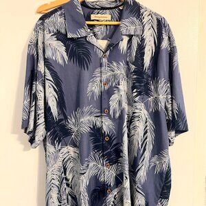 Tommy Bahama Silk Shirt Blue Tropical Palm Trees XXL